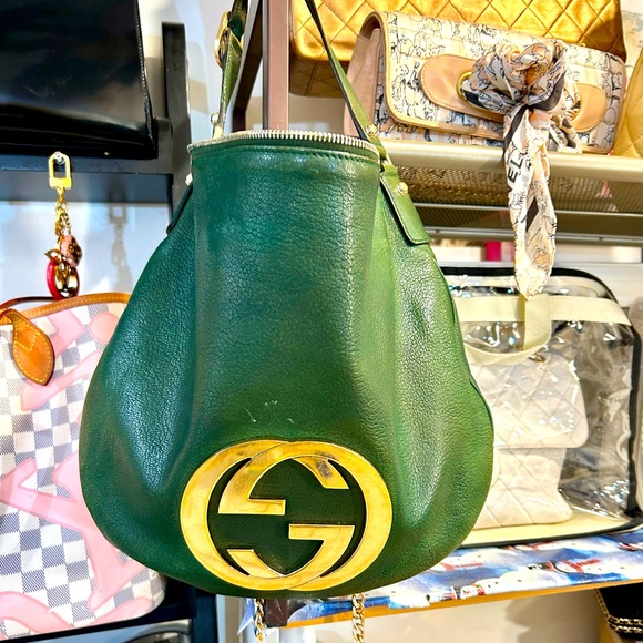 Auth Gucci hobo Green Leather Purse - Picture 1 of 5